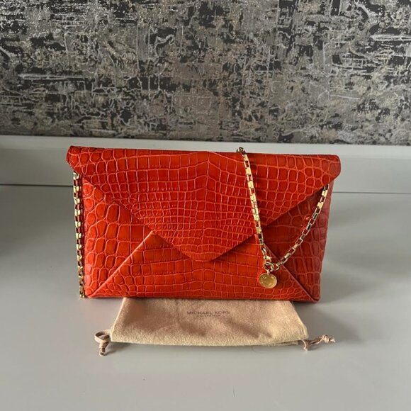 $5K MICHAEL KORS COLLECTION NILE CROCODILE CONVERT ENVELOPE CLUTCH PURSE WALLET - Picture 2 of 10